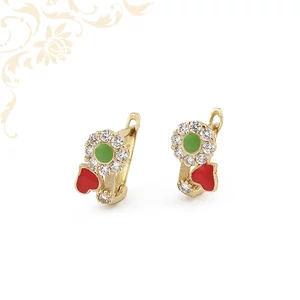 Cirkónia köves, festett gyermek arany fülbevaló