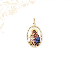 Tűzzománc (porcelán) medál, díszes aranykeretbe foglalva