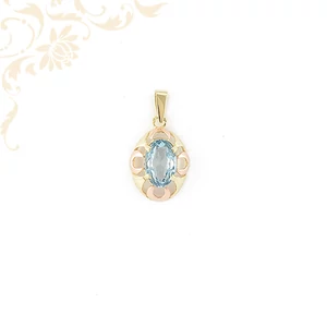 Gyönyörű kék színű szintetikus kővel ékesített női köves arany medá Gyönyörű kék színű szintetikus kővel ékesített női köves arany medá