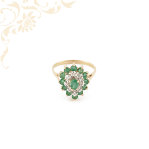 Gyémántokkal és smaragdokkal ékesített női arany gyűrű