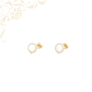 14 karátos arany fülbevaló gyöngyház betéttel és cirkónia kövekkel díszítve