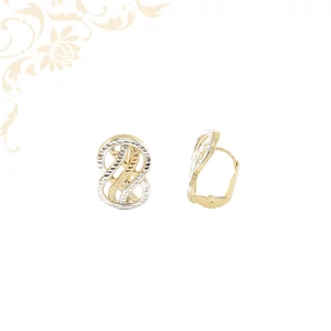 Modern 14 karátos arany fülbevaló áttört mintával és ródium bevonatú díszítéssel, elegáns női ékszer Modern 14 karátos arany fülbevaló áttört mintával és ródium bevonatú díszítéssel, elegáns női ékszer