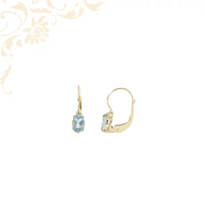 14 karátos sárga arany fülbevaló, ovális formájú, világoskék szintetikus kővel 14 karátos sárga arany fülbevaló, ovális formájú, világoskék szintetikus kővel