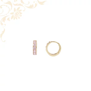 14 karátos gyermek arany fülbevaló rózsaszín kövekkel – tündéri, elegáns kislány ékszer biztonságos záródással