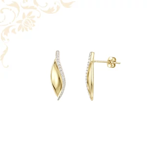 Kecses 14 karátos női arany fülbevaló ívesen futó fehér kőberakással