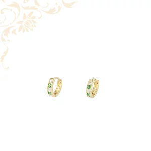 Fehér és zöld színű kövekkel díszített, gyermek köves arany karika fülbevaló