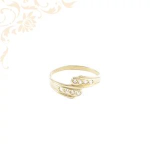 Elegáns arany gyűrű cirkónia kövekkel díszítve, két sorban elhelyezett csillogó köves női gyűrű