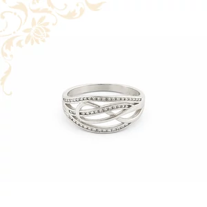 14 karátos arany női gyűrű hullámzó mintával és cirkónia köves díszítéssel