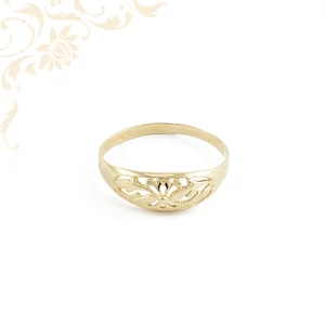 Finoman áttört 14K arany női gyűrű klasszikus ornamentikus mintával