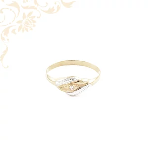 Hullám mintás bicolor arany gyűrű, ródiumozott és vésett részletekkel