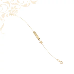 14 karátos arany gyermek karlánc gravírozható táblával és pillangó dísszel