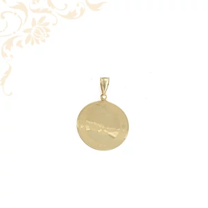 14K sárga arany kerek medál, gravírozott Mérleg (Libra) csillagjegy szimbólummal, mely elegáns horoszkópos ajándékként ideális 14K sárga arany kerek medál, gravírozott Mérleg (Libra) csillagjegy szimbólummal, mely elegáns horoszkópos ajándékként ideális