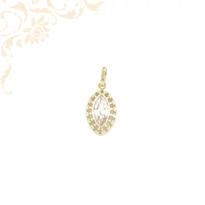 14 karátos arany medál marquise csiszolású cirkóniával, elegáns vintage stílusban