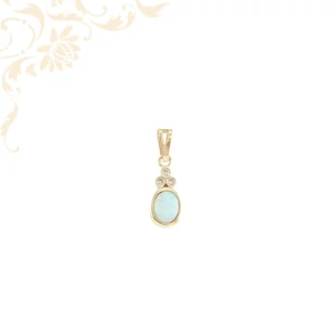 14 karátos arany medál opálos hatású ovális díszkővel és cirkónia kövekkel 14 karátos arany medál opálos hatású ovális díszkővel és cirkónia kövekkel