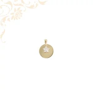 14 karátos arany kerek medál csillag alakú cirkónia kövekkel díszítve 14 karátos arany kerek medál csillag alakú cirkónia kövekkel díszítve