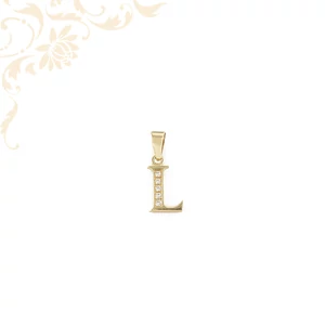 14 karátos arany L betű medál cirkóniákkal, elegáns arany monogram ékszer személyes üzenettel 14 karátos arany L betű medál cirkóniákkal, elegáns arany monogram ékszer személyes üzenettel
