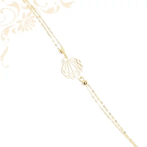 Kecses 14 karátos női arany karkötő dupla lánccal és áttört kagyló motívummal.