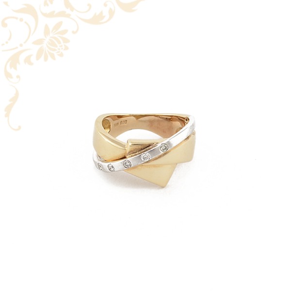 Sárga és fehérarany kombinációjával készült női arany gyémánt gyűrű