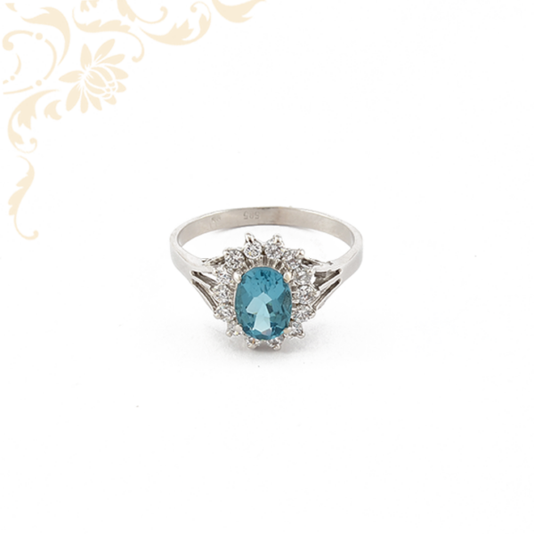 Gyönyörű szép kék kővel ékesített női köves arany gyűrű