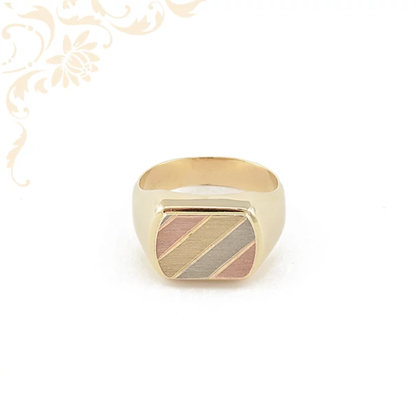 Arany férfi pecsétgyűrű vörös aranyozással díszítve. Arany férfi pecsétgyűrű vörös aranyozással díszítve.