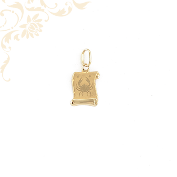 Pergamen alakú horoszkópos arany medál, melynek közepét gyémántvésett rák zodiákus jegy díszíti