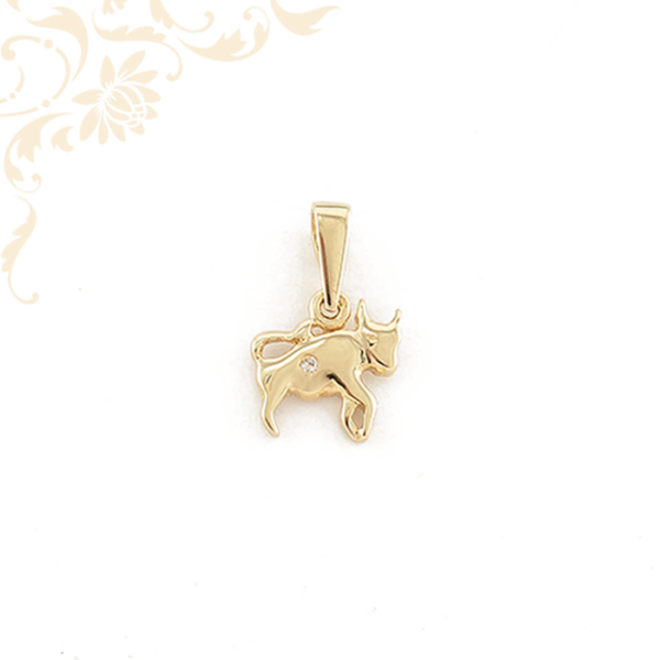 Bika formájú, fehér színű cirkónia kővel díszített arany medál, horoszkópos medál