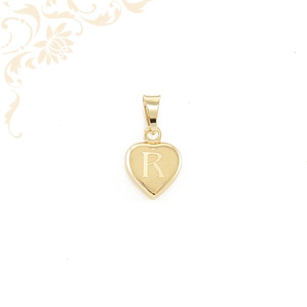 Üreges, szív formájú arany medál, R betű díszítéssel (3D)